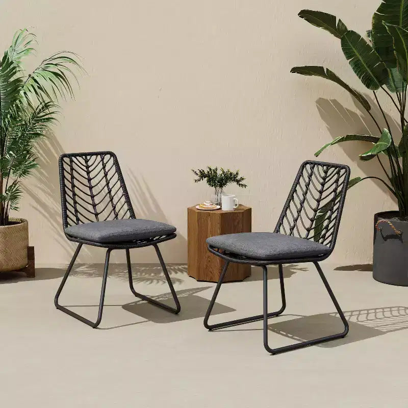 TUYOHW 17.5 Boho Style Patio Accent Chairs,Set of 2,Wicker Rattan Club Chairs with Cushion,Outdoor Dining Chairs,Modern Patio Furniture Seating,Gray