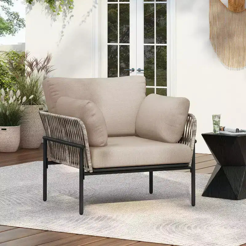 TUYOHW Modern Patio Accent Chairs,Set of 1/2,36W x 17H Wide Armchairs with 2 Extra Pillows,Outdoor Club Chairs for Porch,Garden & Backyard