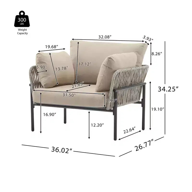TUYOHW Modern Patio Accent Chairs,Set of 1/2,36W x 17H Wide Armchairs with 2 Extra Pillows,Outdoor Club Chairs for Porch,Garden & Backyard