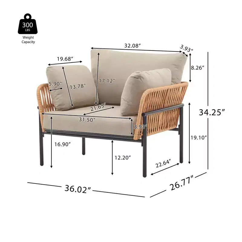 TUYOHW Modern Patio Accent Chairs,Set of 1/2,36W x 17H Wide Armchairs with 2 Extra Pillows,Outdoor Club Chairs for Porch,Garden & Backyard