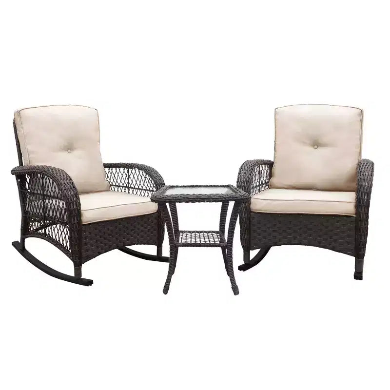 TUYOHW Patio Accent Rocking Chai,Rattan Recliner Chair,Powder-Coated Metal Lounge Chair for Porch,Backyard & Garden,350lbs Capacity,2 Chairs+1 Table