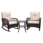 TUYOHW Patio Accent Rocking Chai,Rattan Recliner Chair,Powder-Coated Metal Lounge Chair for Porch,Backyard & Garden,350lbs Capacity,2 Chairs+1 Table
