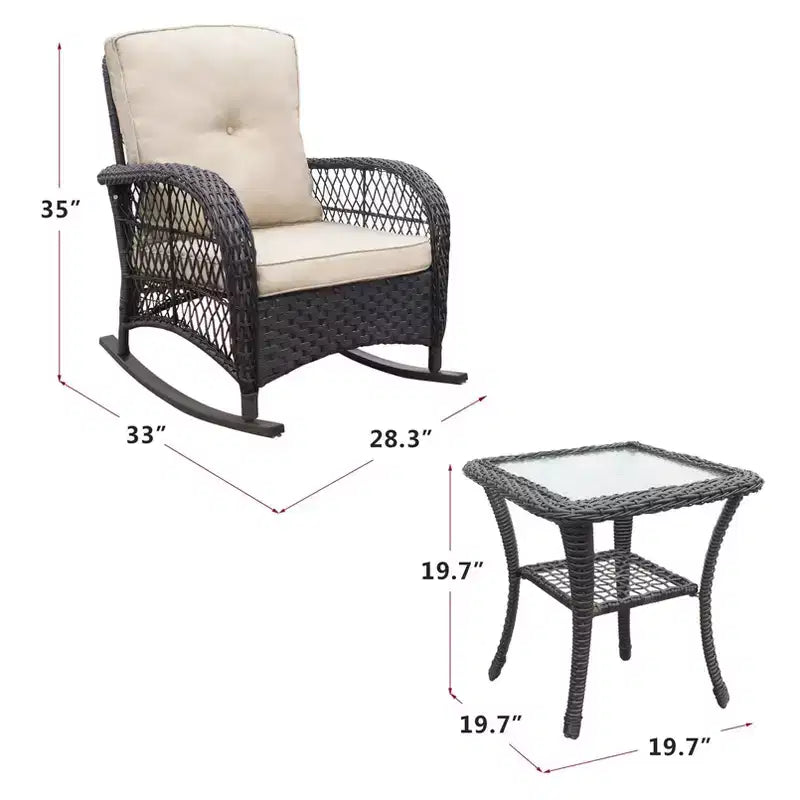 TUYOHW Patio Accent Rocking Chai,Rattan Recliner Chair,Powder-Coated Metal Lounge Chair for Porch,Backyard & Garden,350lbs Capacity,2 Chairs+1 Table