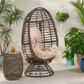 TUYOHW Modern PE Wicker Patio Egg Chair Rattan Accent Chairs,Chic Putdoor Accent Chair for Porch,Backyard & Garden,Brown