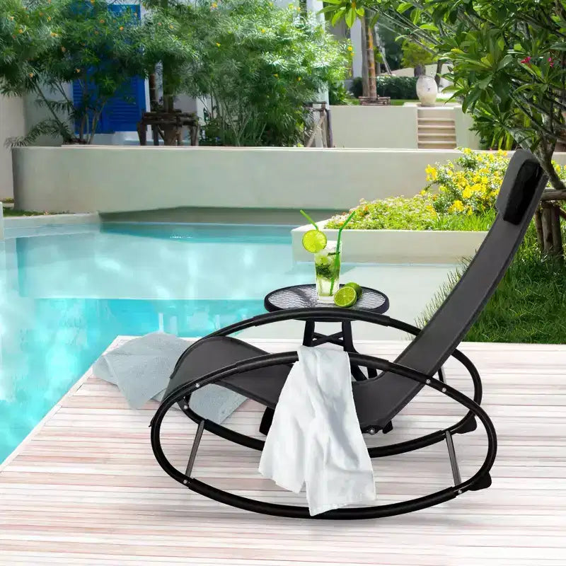 TUYOHW Patio Pool Lounger,Set of 1,Outdoor Rocking Chair with Breathable Mesh Seat,Sun Bathing Chair Chaise Lounge for Pool,Beach,Porch & Backyard