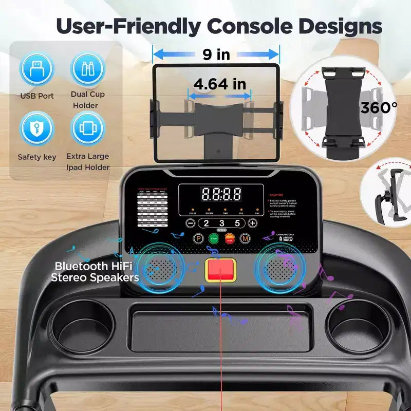 Home Treadmill, 300 lb Capacity, Wide Running Belt, Smart App Control, Adjustment Incline, 0.67.5 MPH, 71 Preset Programs