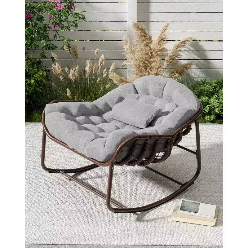 Indoor Papasan Chair, Thick Tufted Cushion & Wicker Design, Ergonomic Lounge Seat for Bedroom or Living Room