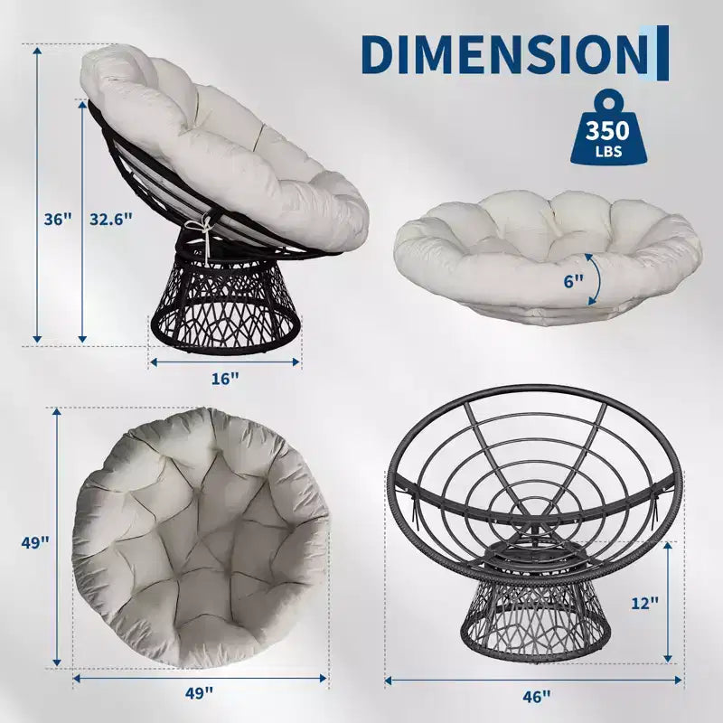 Indoor Papasan Chair, Thick Tufted Cushion & Wicker Design, Ergonomic Lounge Seat for Bedroom or Living Room