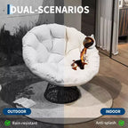 Indoor Papasan Chair, Thick Tufted Cushion & Wicker Design, Ergonomic Lounge Seat for Bedroom or Living Room
