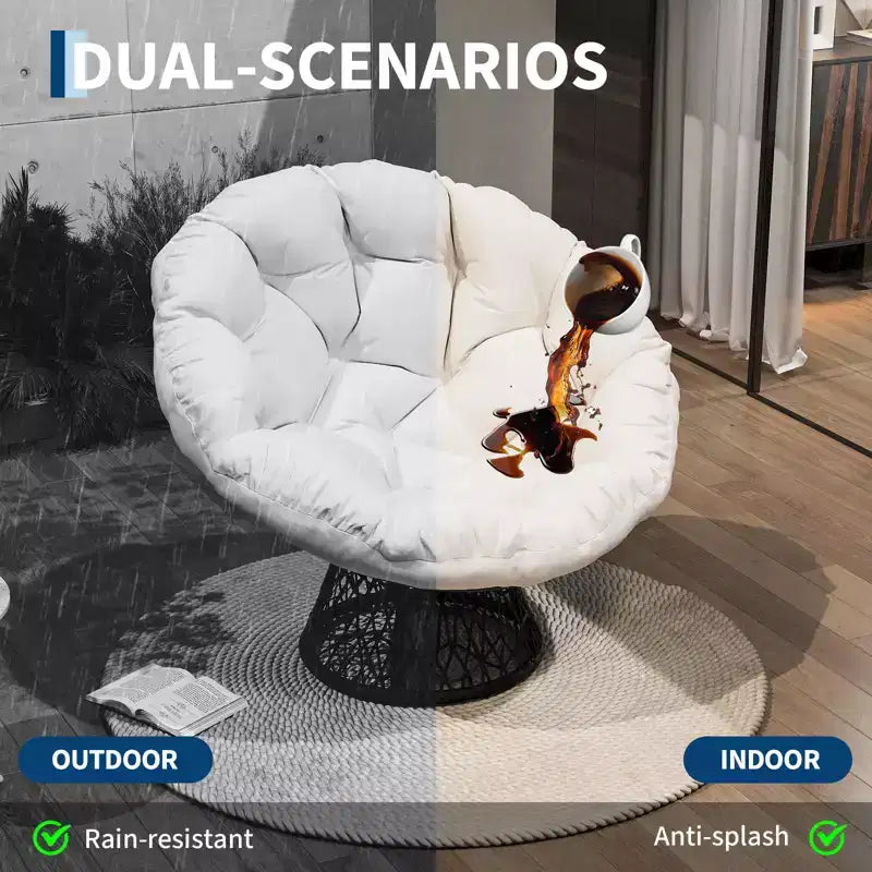 Indoor Papasan Chair, Thick Tufted Cushion & Wicker Design, Ergonomic Lounge Seat for Bedroom or Living Room