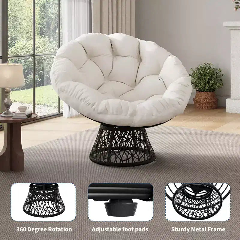 Indoor Papasan Chair, Thick Tufted Cushion & Wicker Design, Ergonomic Lounge Seat for Bedroom or Living Room