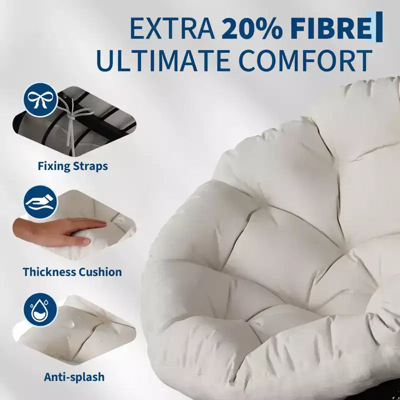 Indoor Papasan Chair, Thick Tufted Cushion & Wicker Design, Ergonomic Lounge Seat for Bedroom or Living Room