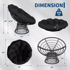 Indoor Papasan Chair, Thick Tufted Cushion & Wicker Design, Ergonomic Lounge Seat for Bedroom or Living Room
