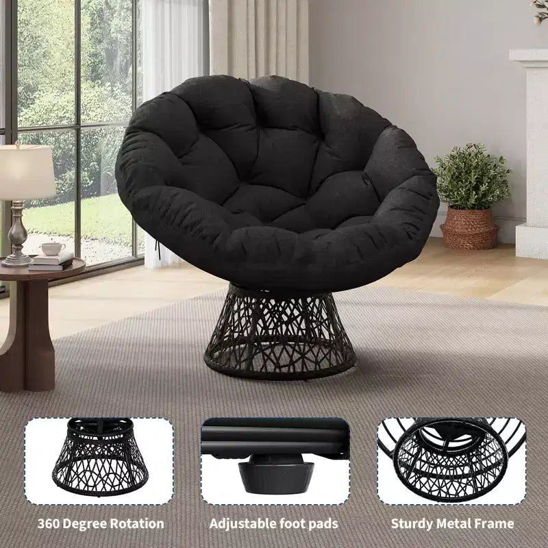 Indoor Papasan Chair, Thick Tufted Cushion & Wicker Design, Ergonomic Lounge Seat for Bedroom or Living Room