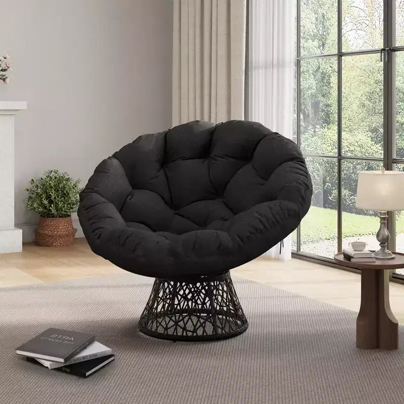 Indoor Papasan Chair, Thick Tufted Cushion & Wicker Design, Ergonomic Lounge Seat for Bedroom or Living Room