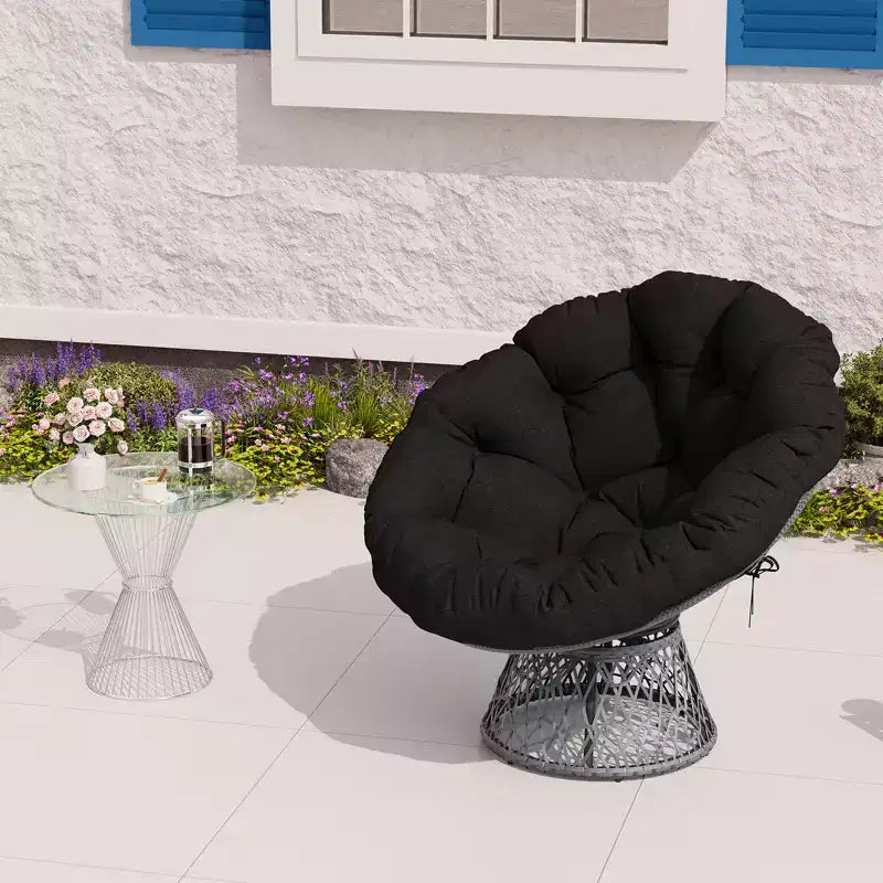 Indoor Papasan Chair, Thick Tufted Cushion & Wicker Design, Ergonomic Lounge Seat for Bedroom or Living Room