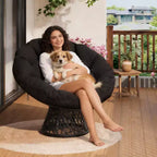 Indoor Papasan Chair, Thick Tufted Cushion & Wicker Design, Ergonomic Lounge Seat for Bedroom or Living Room