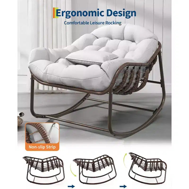 Indoor Papasan Chair, Thick Tufted Cushion & Wicker Design, Ergonomic Lounge Seat for Bedroom or Living Room