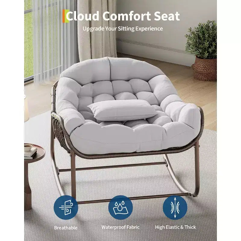 Indoor Papasan Chair, Thick Tufted Cushion & Wicker Design, Ergonomic Lounge Seat for Bedroom or Living Room