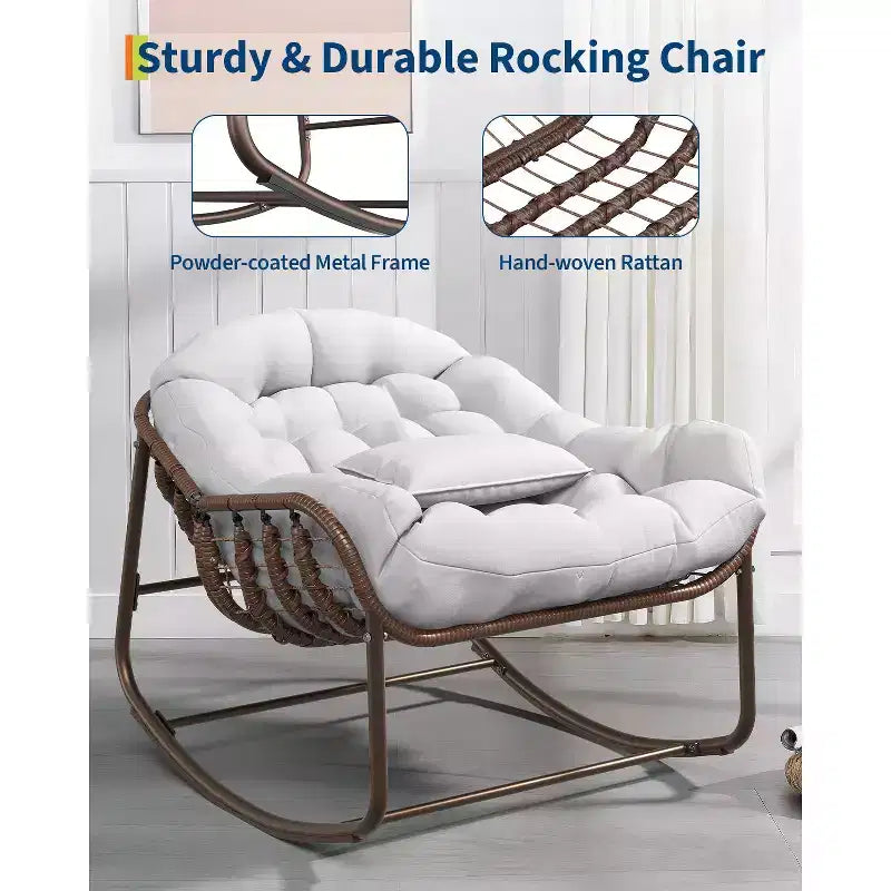Indoor Papasan Chair, Thick Tufted Cushion & Wicker Design, Ergonomic Lounge Seat for Bedroom or Living Room