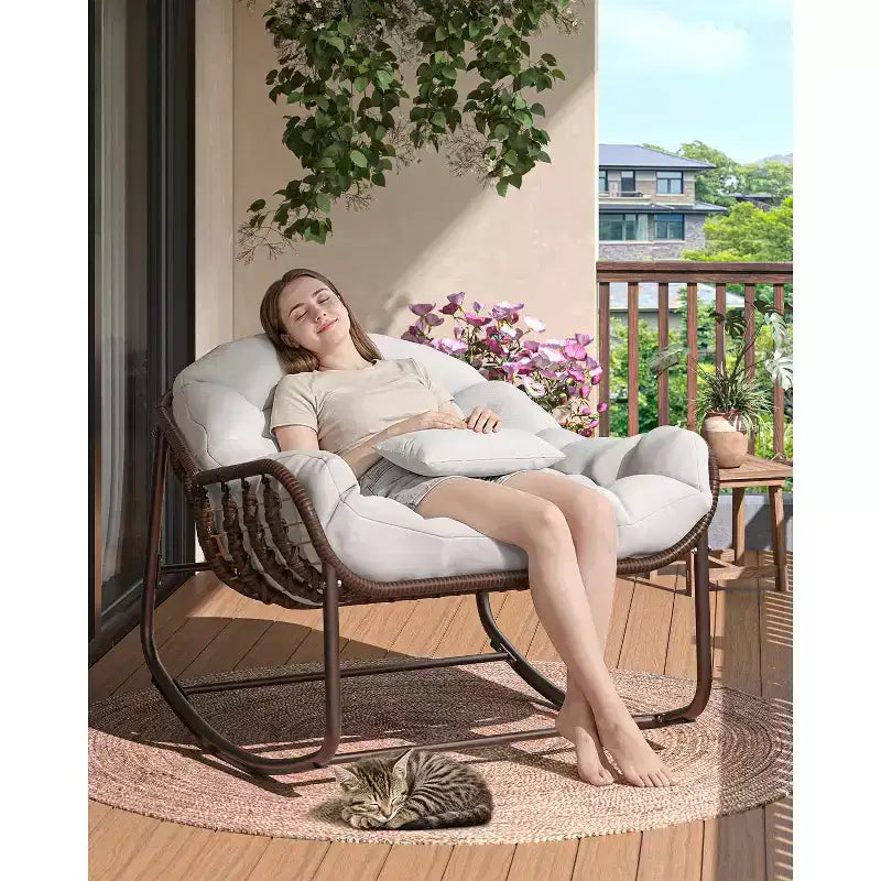 Indoor Papasan Chair, Thick Tufted Cushion & Wicker Design, Ergonomic Lounge Seat for Bedroom or Living Room