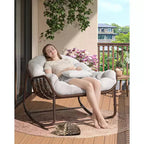 Indoor Papasan Chair, Thick Tufted Cushion & Wicker Design, Ergonomic Lounge Seat for Bedroom or Living Room