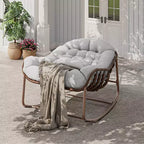 Indoor Papasan Chair, Thick Tufted Cushion & Wicker Design, Ergonomic Lounge Seat for Bedroom or Living Room