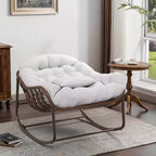 Indoor Papasan Chair, Thick Tufted Cushion & Wicker Design, Ergonomic Lounge Seat for Bedroom or Living Room