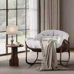 Indoor Papasan Chair, Thick Tufted Cushion & Wicker Design, Ergonomic Lounge Seat for Bedroom or Living Room