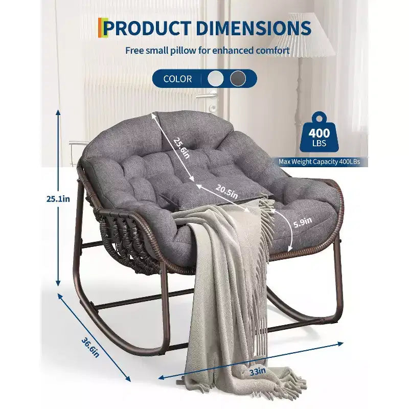 Indoor Papasan Chair, Thick Tufted Cushion & Wicker Design, Ergonomic Lounge Seat for Bedroom or Living Room