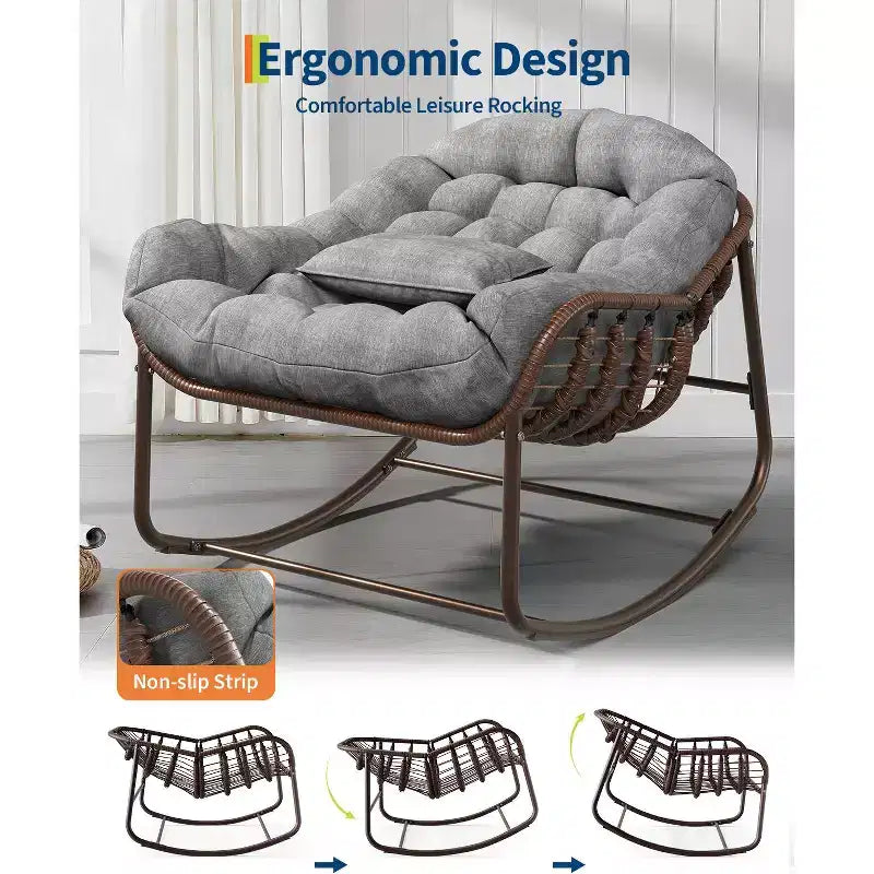 Indoor Papasan Chair, Thick Tufted Cushion & Wicker Design, Ergonomic Lounge Seat for Bedroom or Living Room