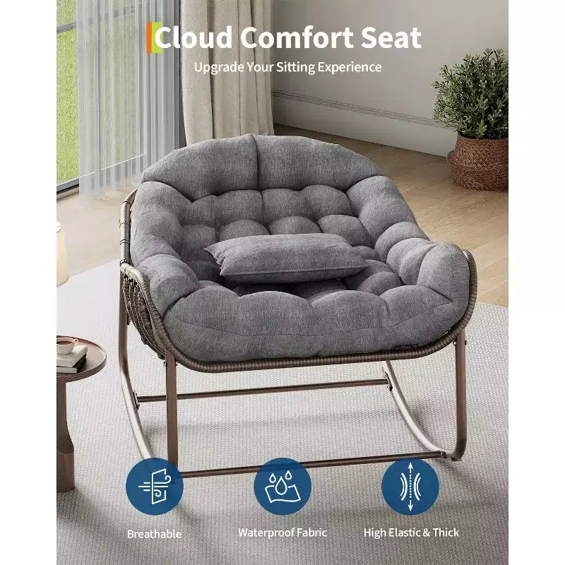 Indoor Papasan Chair, Thick Tufted Cushion & Wicker Design, Ergonomic Lounge Seat for Bedroom or Living Room