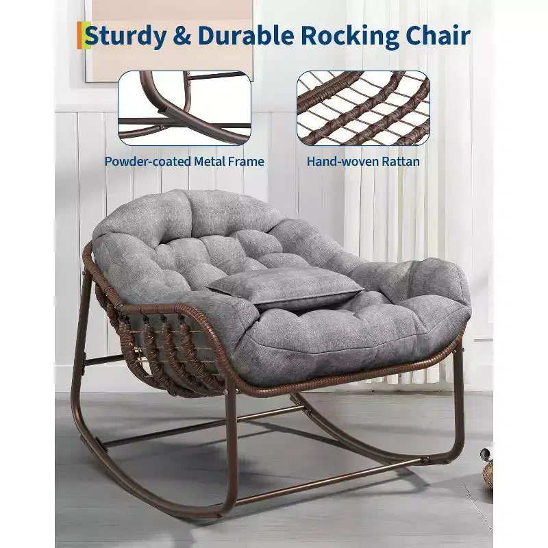 Indoor Papasan Chair, Thick Tufted Cushion & Wicker Design, Ergonomic Lounge Seat for Bedroom or Living Room