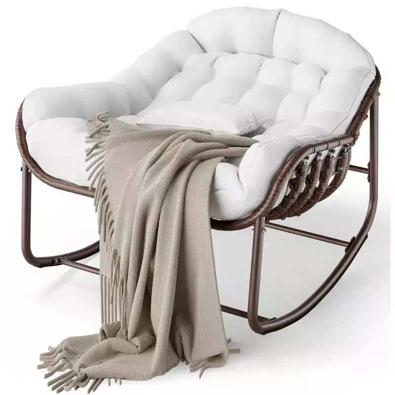 Indoor Papasan Chair, Thick Tufted Cushion & Wicker Design, Ergonomic Lounge Seat for Bedroom or Living Room