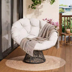 Indoor Papasan Chair, Thick Tufted Cushion & Wicker Design, Ergonomic Lounge Seat for Bedroom or Living Room