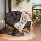 Indoor Papasan Chair, Thick Tufted Cushion & Wicker Design, Ergonomic Lounge Seat for Bedroom or Living Room