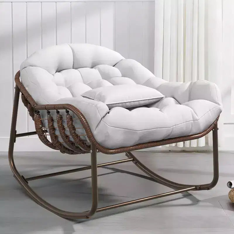 Indoor Papasan Chair, Thick Tufted Cushion & Wicker Design, Ergonomic Lounge Seat for Bedroom or Living Room