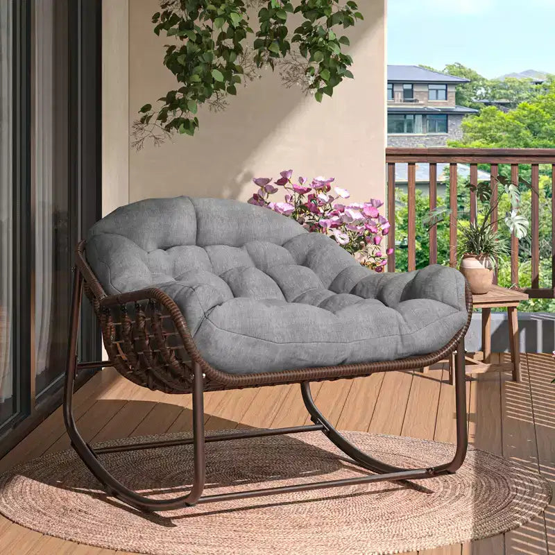 Indoor Papasan Chair, Thick Tufted Cushion & Wicker Design, Ergonomic Lounge Seat for Bedroom or Living Room