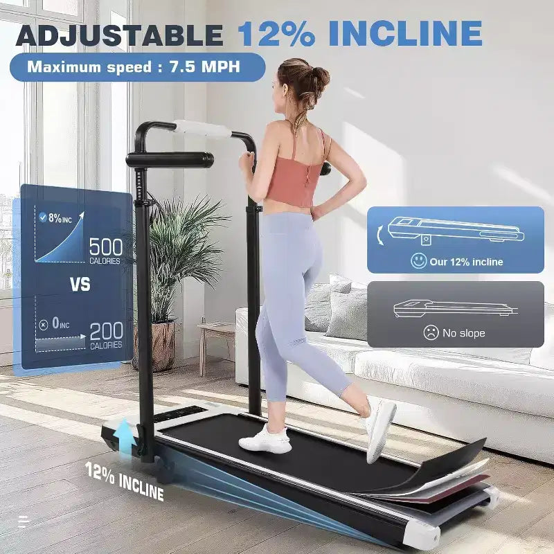 KRISRATE 4-in-1 3.5HP Foldable Treadmill with 15% Incline & Removable Desk & Handle Bar, Under Desk Folding Walking Pad Treadmills for Home/Office/Gym
