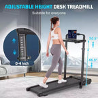 KRISRATE 4-in-1 3.5HP Foldable Treadmill with 15% Incline & Removable Desk & Handle Bar, Under Desk Folding Walking Pad Treadmills for Home/Office/Gym