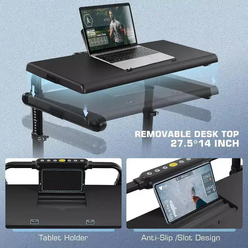 KRISRATE 4-in-1 3.5HP Foldable Treadmill with 15% Incline & Removable Desk & Handle Bar, Under Desk Folding Walking Pad Treadmills for Home/Office/Gym