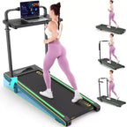 KRISRATE 4-in-1 3.5HP Foldable Treadmill with 15% Incline & Removable Desk & Handle Bar, Under Desk Folding Walking Pad Treadmills for Home/Office/Gym