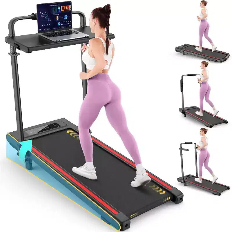 KRISRATE 4-in-1 3.5HP Foldable Treadmill with 15% Incline & Removable Desk & Handle Bar, Under Desk Folding Walking Pad Treadmills for Home/Office/Gym