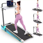 KRISRATE 4-in-1 3.5HP Foldable Treadmill with 15% Incline & Removable Desk & Handle Bar, Under Desk Folding Walking Pad Treadmills for Home/Office/Gym