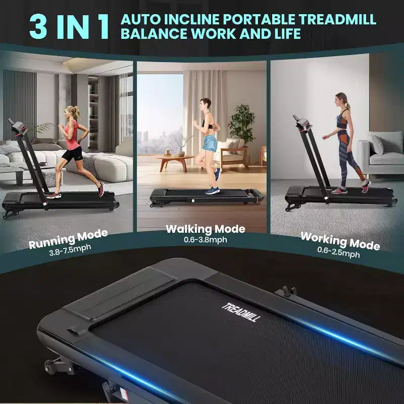 2-in-1 Under Desk Treadmill with Auto Incline, Walking Pad & Jogging Machine, Remote Control, LED Display, Portable Walking Treadmill for Home Use