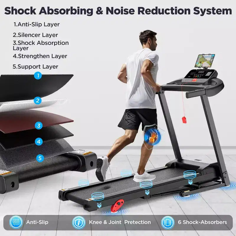 3.5HP Folding Treadmill for Home, 3-Level Incline, 7.5 MPH, 64 Programs, Free courses & App Control