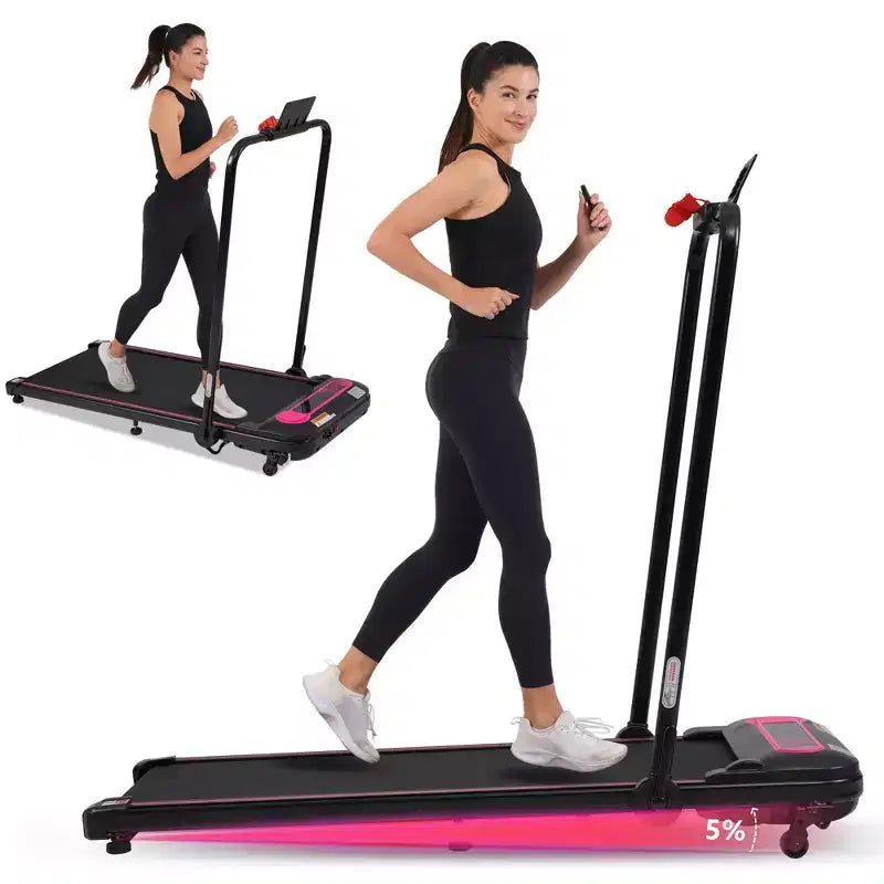 Okak Under Desk Treadmill with Incline and Adjustable Speed, 300LBS Capacity Treadmill with 2.5HP, Treadmills for Home, Office, Pink+Black