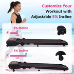 Okak Under Desk Treadmill with Incline and Adjustable Speed, 300LBS Capacity Treadmill with 2.5HP, Treadmills for Home, Office, Pink+Black