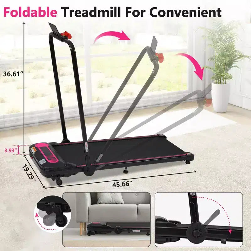 Okak Under Desk Treadmill with Incline and Adjustable Speed, 300LBS Capacity Treadmill with 2.5HP, Treadmills for Home, Office, Pink+Black