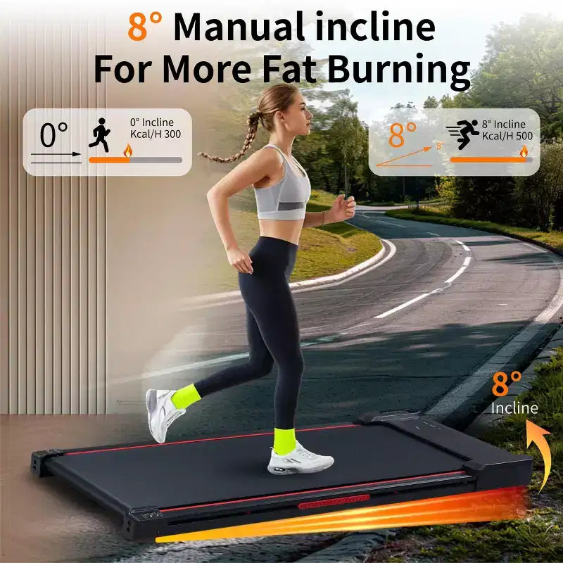 Okak Walking Pad Treadmill with 8 Incline, Under Desk Treadmill with Remote Control and LED Display, Portable Treadmill for Home, Black+Gray